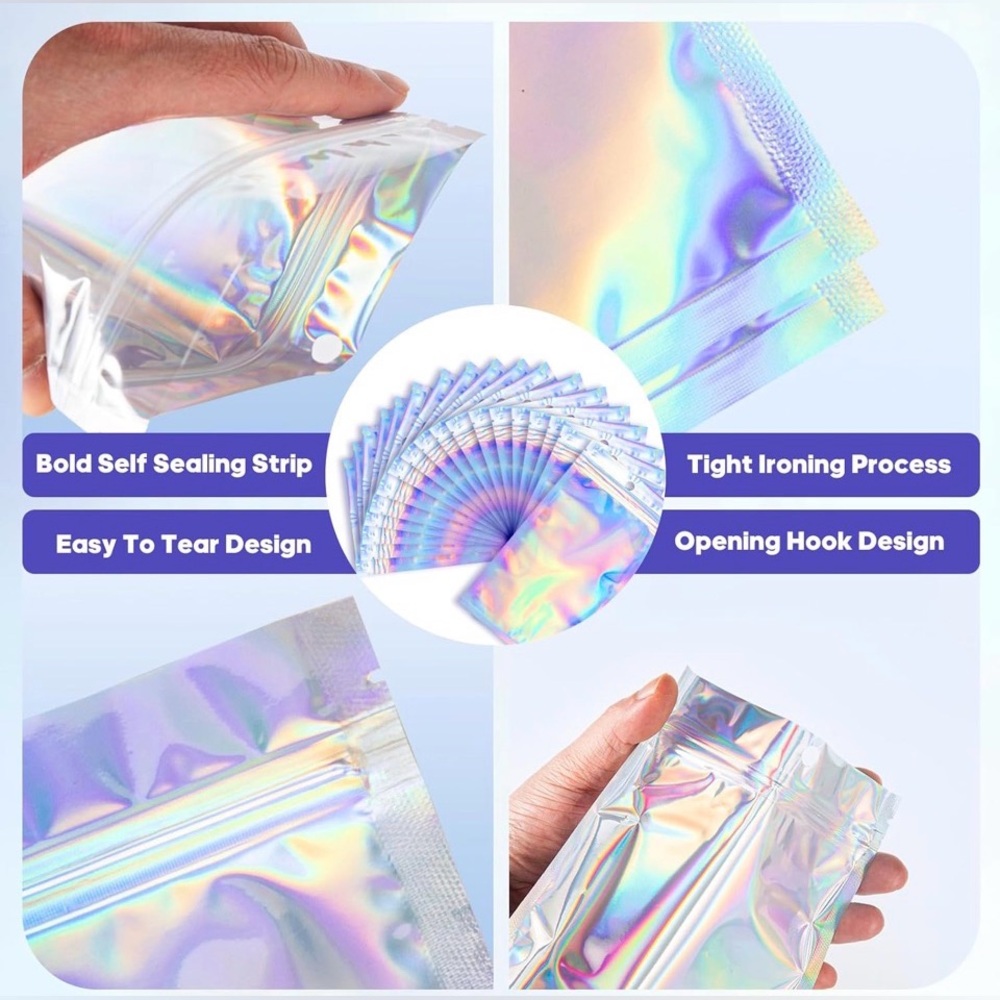 Holographic Resealable Packaging Pouches- Set of 50 (3.1 x 4.7) - Picture 3 of 3